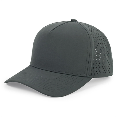 Nhập khẩu 5 Panel Blue Baseball Cap Custom Laser Cut Hole Gorras Golf Mũ thể thao polyester chống nước