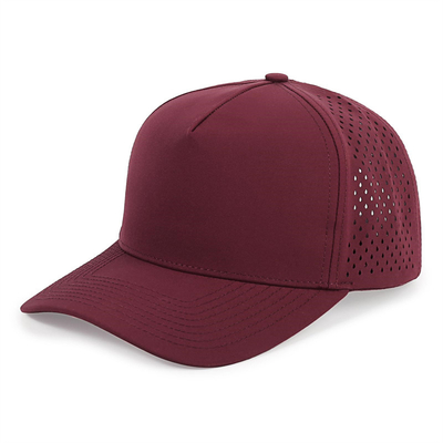 Nhập khẩu 5 Panel Blue Baseball Cap Custom Laser Cut Hole Gorras Golf Mũ thể thao polyester chống nước
