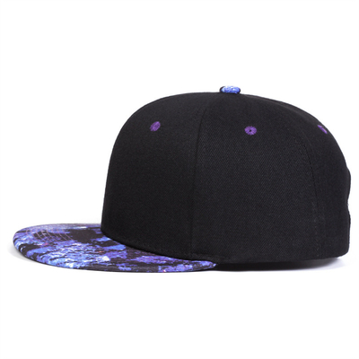 Chất lượng cao Starry Sky Printing Snapback Hat thiết kế logo tùy chỉnh Bill Flat Hat 6 Panel Snapback Cap