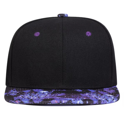 Chất lượng cao Starry Sky Printing Snapback Hat thiết kế logo tùy chỉnh Bill Flat Hat 6 Panel Snapback Cap