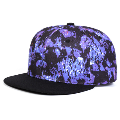 Chất lượng cao Starry Sky Printing Snapback Hat thiết kế logo tùy chỉnh Bill Flat Hat 6 Panel Snapback Cap