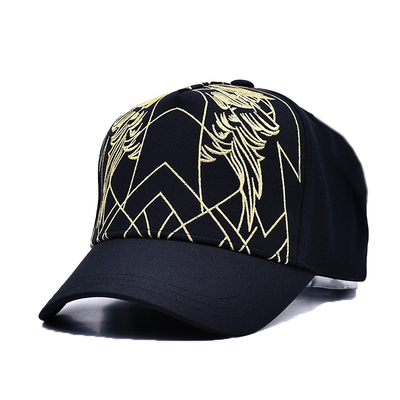 Mũ bóng chày đen cao cấp unisex thêu Gorras Logo tùy chỉnh 5 Panel Cotton Baseball Cap