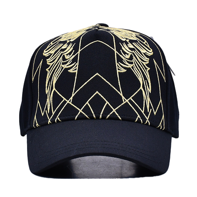 Mũ bóng chày đen cao cấp unisex thêu Gorras Logo tùy chỉnh 5 Panel Cotton Baseball Cap