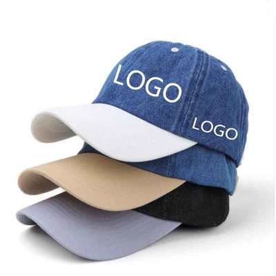 Mũ lưỡi trai cổ điển bằng cotton acid wash logo tùy chỉnh bán buôn, mũ bóng chày đen đã giặt thể thao denim có thể điều chỉnh