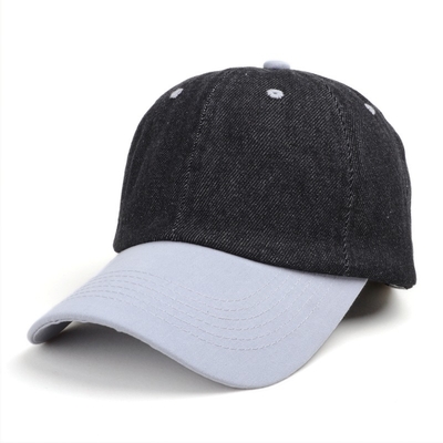 Mũ lưỡi trai cổ điển bằng cotton acid wash logo tùy chỉnh bán buôn, mũ bóng chày đen đã giặt thể thao denim có thể điều chỉnh