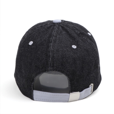 Mũ lưỡi trai cổ điển bằng cotton acid wash logo tùy chỉnh bán buôn, mũ bóng chày đen đã giặt thể thao denim có thể điều chỉnh
