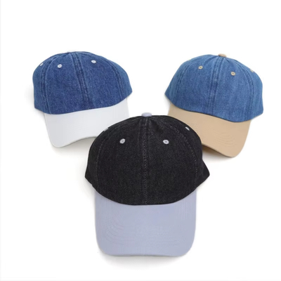Mũ lưỡi trai cổ điển bằng cotton acid wash logo tùy chỉnh bán buôn, mũ bóng chày đen đã giặt thể thao denim có thể điều chỉnh