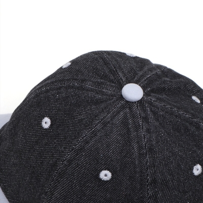 Mũ lưỡi trai cổ điển bằng cotton acid wash logo tùy chỉnh bán buôn, mũ bóng chày đen đã giặt thể thao denim có thể điều chỉnh