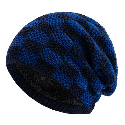 New Plaid Chunky Cable Knit Hat Cuffless Warm Ski Skull Cap Checkered Winter Knitted Beanies Hats