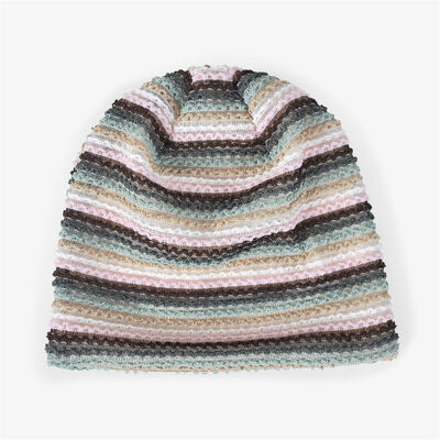 Mũ len dệt kim sọc nữ chất lượng cao, kiểu dáng slouchy, mũ trùm đầu thể thao mùa đông, mũ beanie không vành ngoài trời