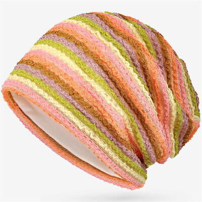 Mũ len dệt kim sọc nữ chất lượng cao, kiểu dáng slouchy, mũ trùm đầu thể thao mùa đông, mũ beanie không vành ngoài trời