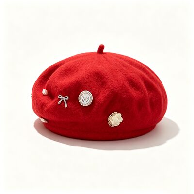 Red Wool Blend Beret với độ bền cao cho tất cả các mùa và kích thước tùy chỉnh