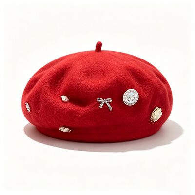 Red Wool Blend Beret với độ bền cao cho tất cả các mùa và kích thước tùy chỉnh