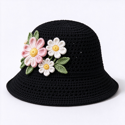 Mũ tai bèo móc hoa 3D, kinh nghiệm 20 năm, làm từ sợi cotton, phù hợp đi du lịch, đi biển, hàng ngày, thời trang đường phố