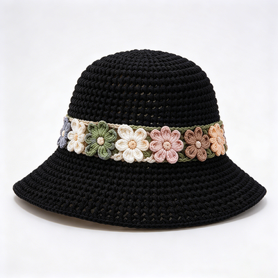 Ban nhạc hoa Crochet Bucket Hat Cotton Yarn Wide Brim Stylish Headwear Hoàn hảo cho du lịch Bãi biển Streetwear hàng ngày