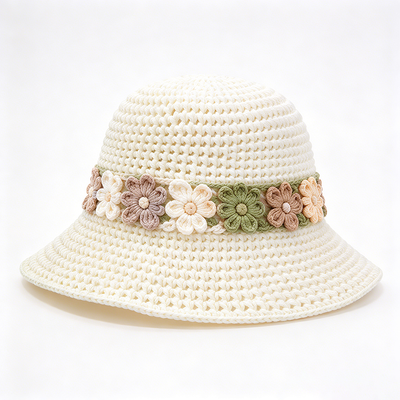 Ban nhạc hoa Crochet Bucket Hat Cotton Yarn Wide Brim Stylish Headwear Hoàn hảo cho du lịch Bãi biển Streetwear hàng ngày
