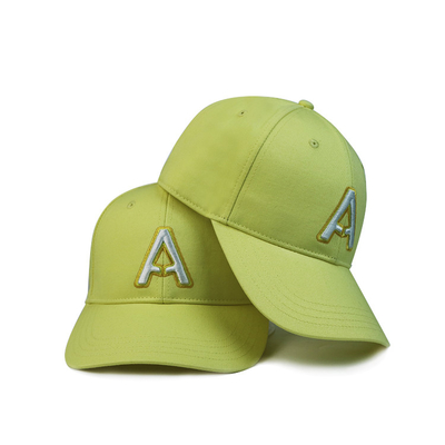 Green Polyester 6 Panel Baseball Cap Flat Visor / Cotton Golf Cap