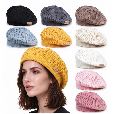 Mũ Beret Đan Thủ Công Tùy Chỉnh Cho Nữ Mũ Beret Handmade Rỗng Màu Trơn Mũ Beanie Mềm Mại Cho Mọi Mùa Đi Chơi Hỗ Trợ Tùy Chỉnh