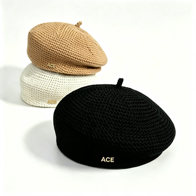 Mũ Beret Dệt Kim Cổ Điển Màu Trơn Logo Kim Loại ACE Mũ Beret Thời Trang Bền Bỉ Cho Trang Phục Hàng Ngày Hỗ Trợ Tùy Chỉnh